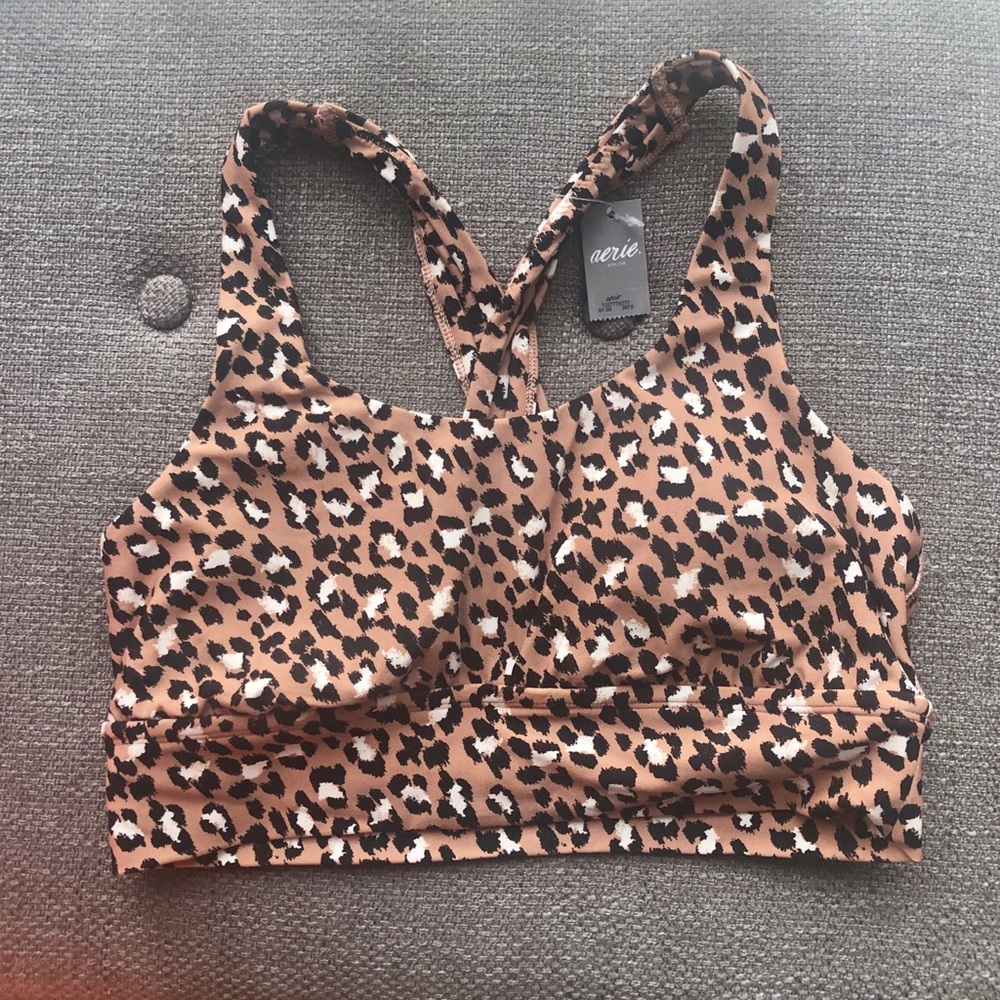 🆕 Aerie Leopard Print Real Me Strappy Sports Bra - Picture 3 of 7